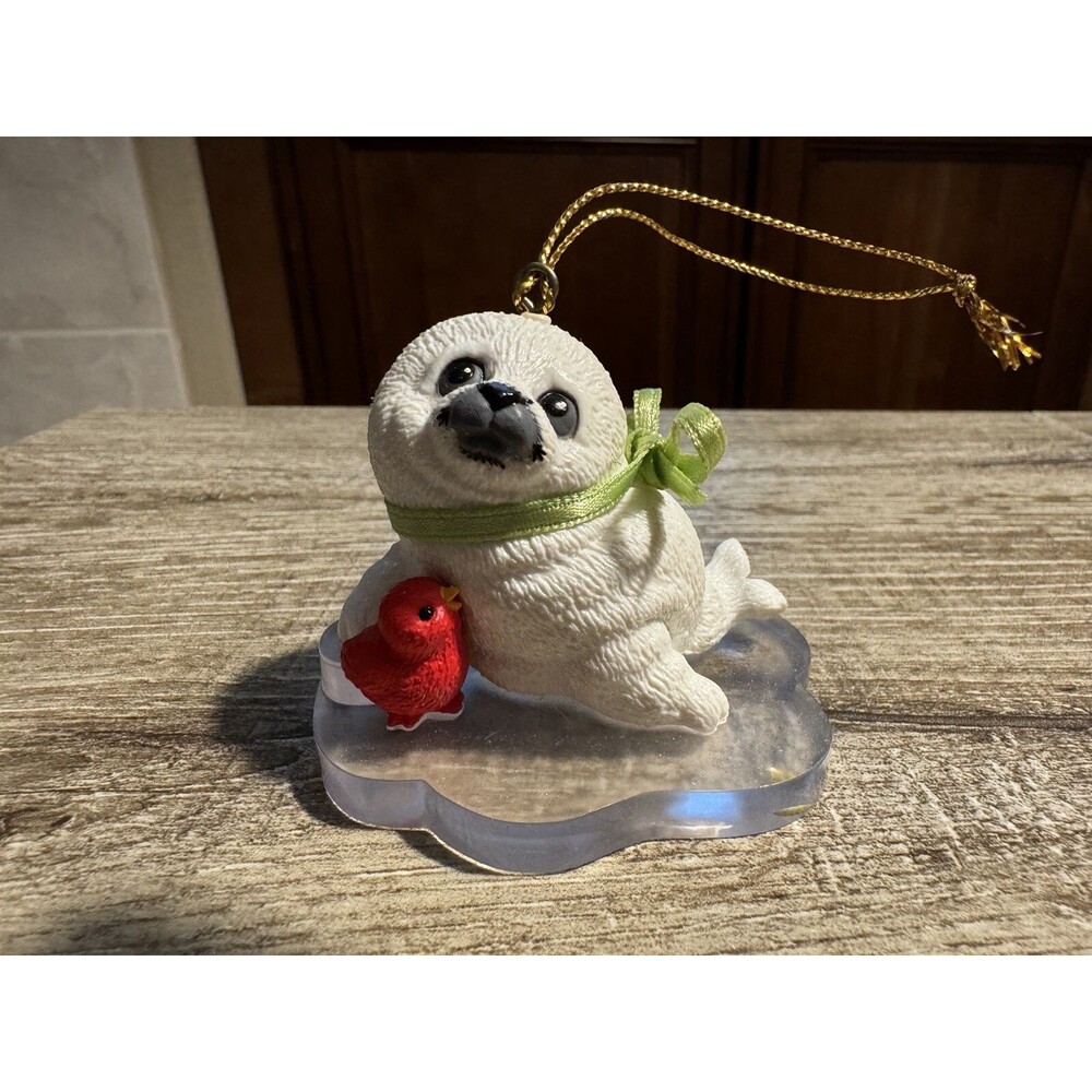 Vintage Morehead White Baby Seal Wreath Bow Christmas Ornament Young'Uns w/box
